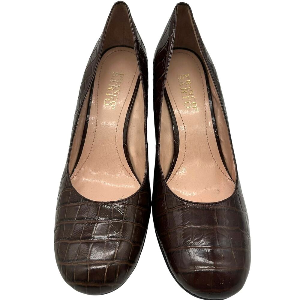 Franco Sarto Croc Embossed Patent Leather Wedge Pumps Size 9 Brown Office Fall - Picture 3 of 8